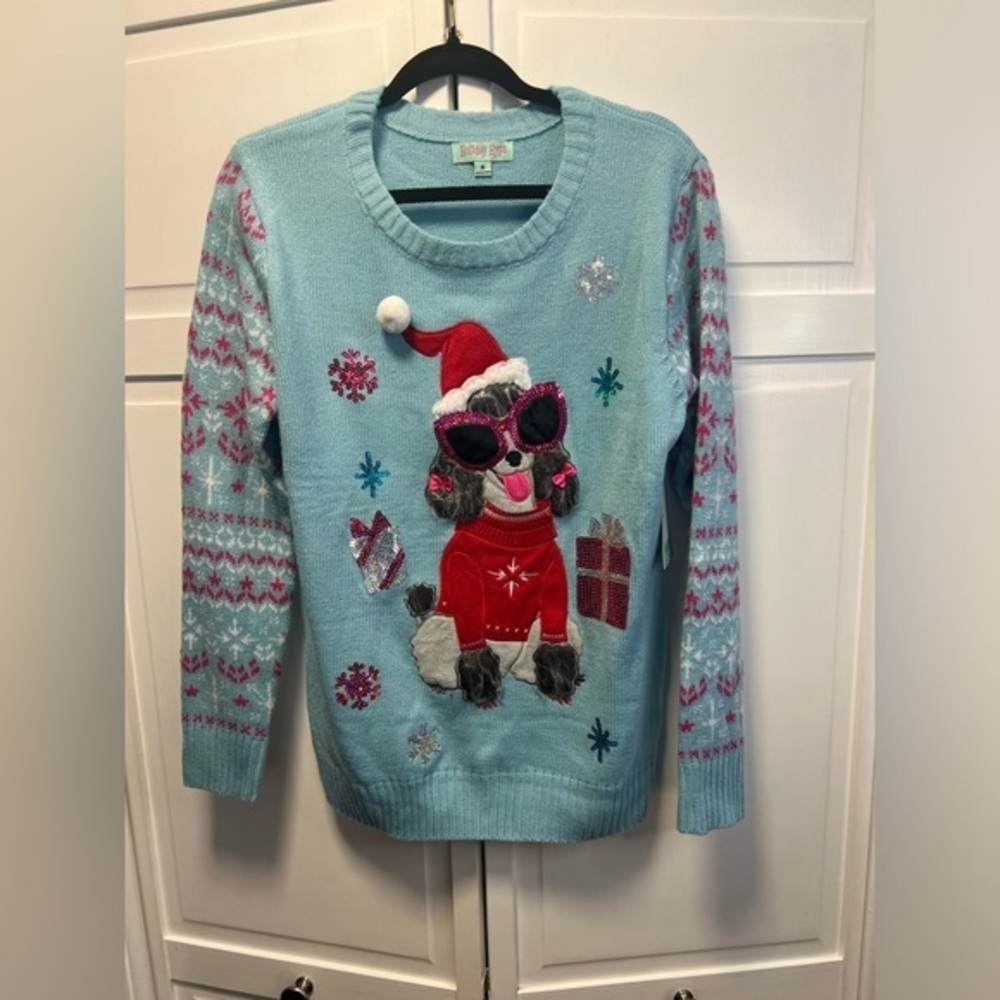 NWT Holiday Hype Doggie Ugly Christmas Sweater Size Women’s Medium Color Blue